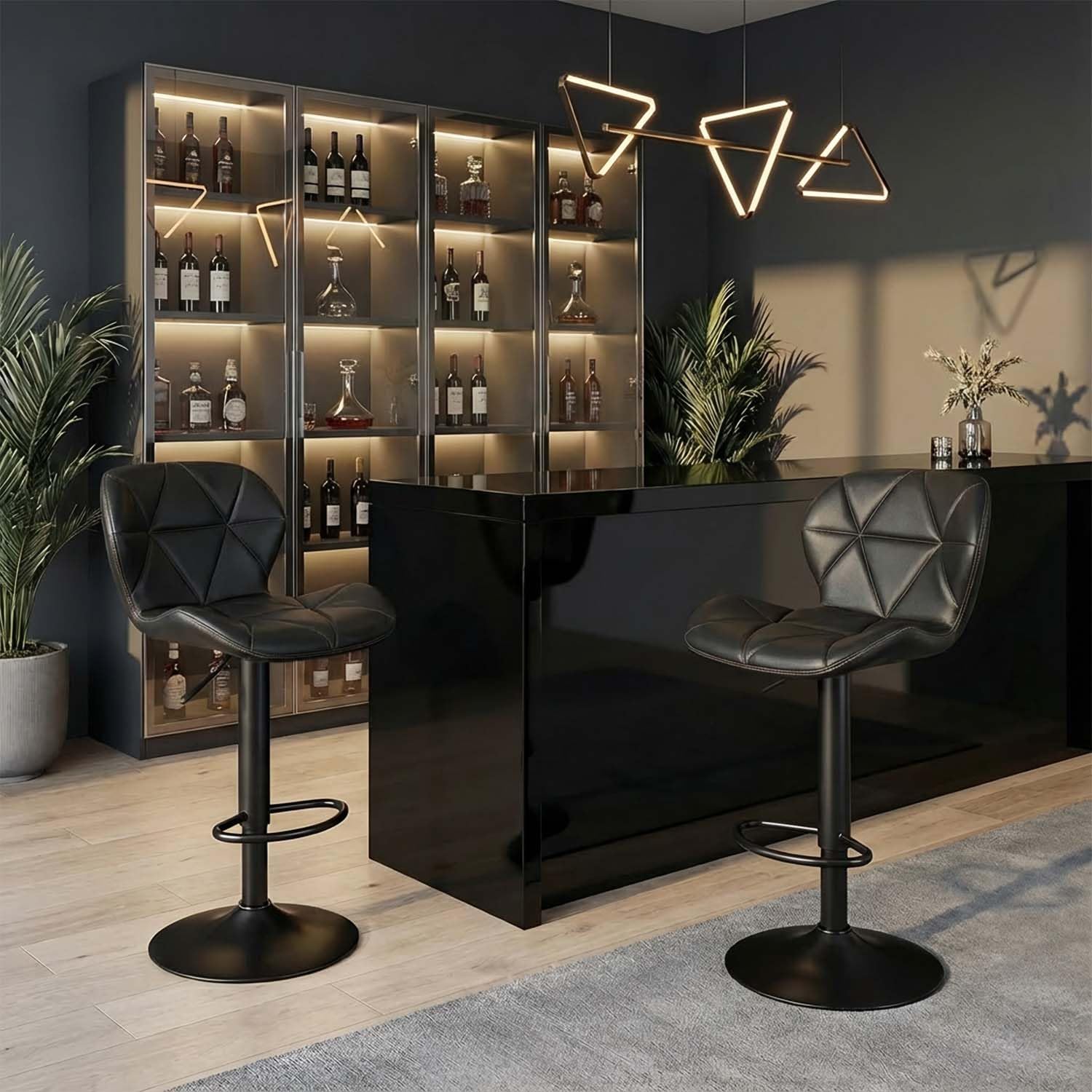 Alivio Adjustable Bar Stool with Backrest, Modern Faux Leather Bar Chairs with 360 Degree Swivel, Hydraulic Height Adjustment, Footrest & Heavy Metal Base (Set of 2) - Image 14