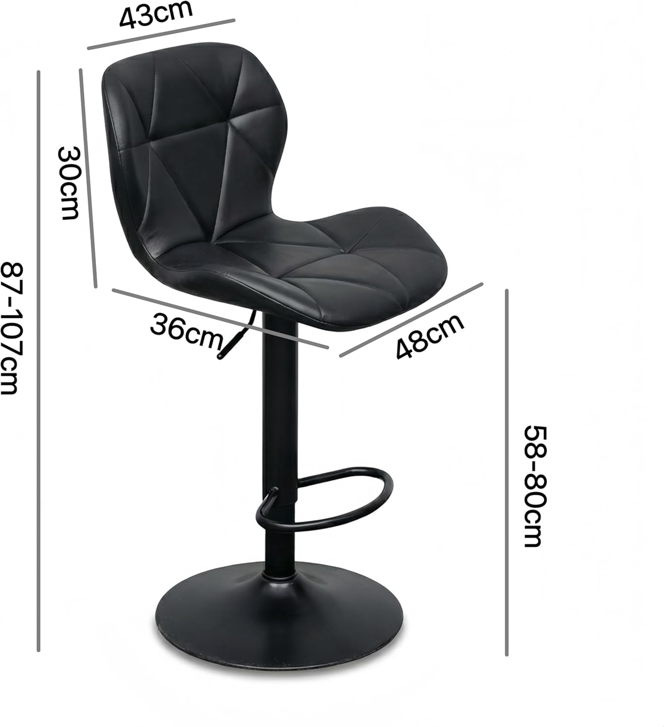 Alivio Adjustable Bar Stool with Backrest, Modern Faux Leather Bar Chairs with 360 Degree Swivel, Hydraulic Height Adjustment, Footrest & Heavy Metal Base (Set of 2) - Image 18