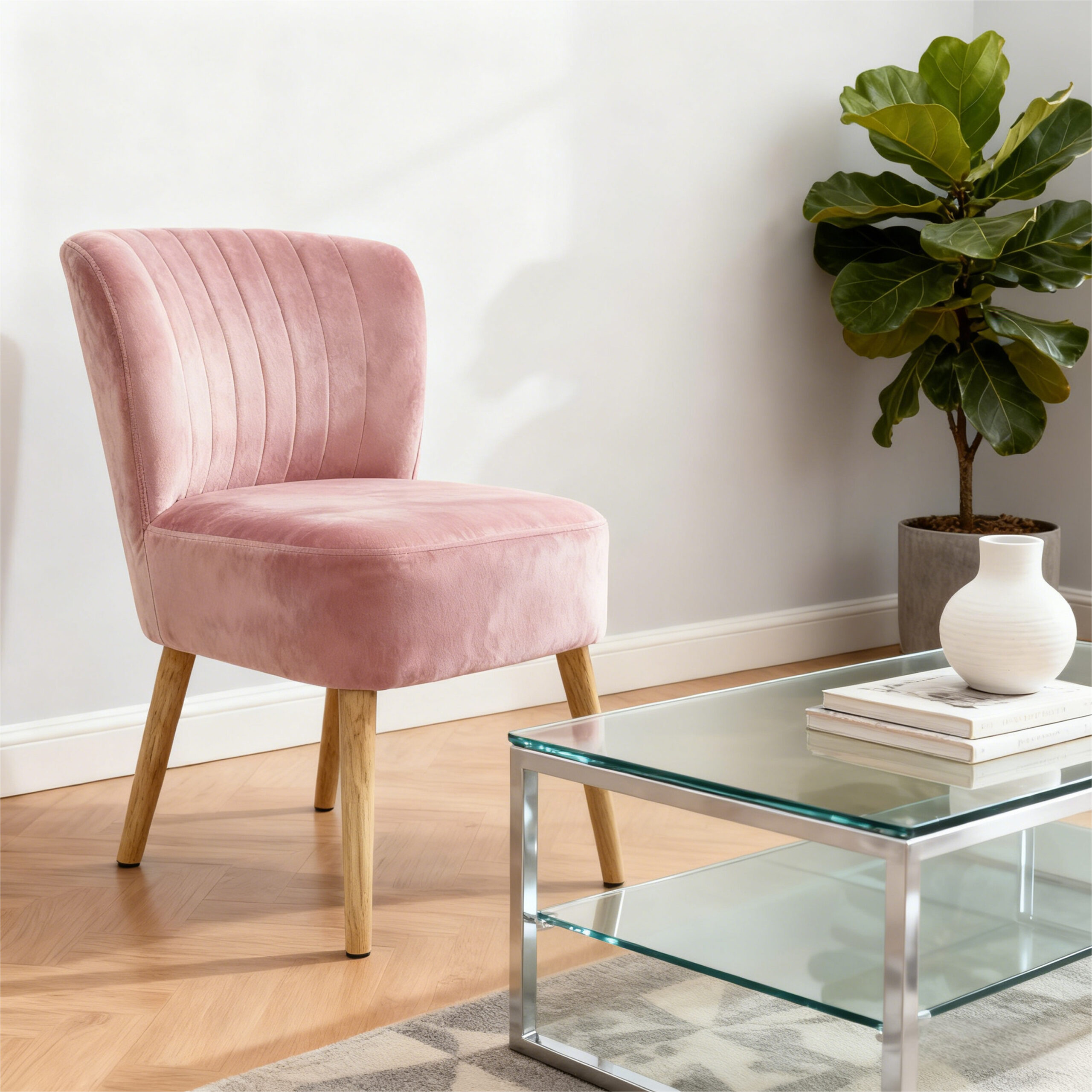 Alivio Ergonomic Accent Chair with Skin-Friendly Breathable Fabric, Thick Cushion, Curved Backrest, Solid Rubber Wood Legs & Anti-Slip Pads, Easy-to-Clean Modern Living Room Chair (Pink) - Image 9