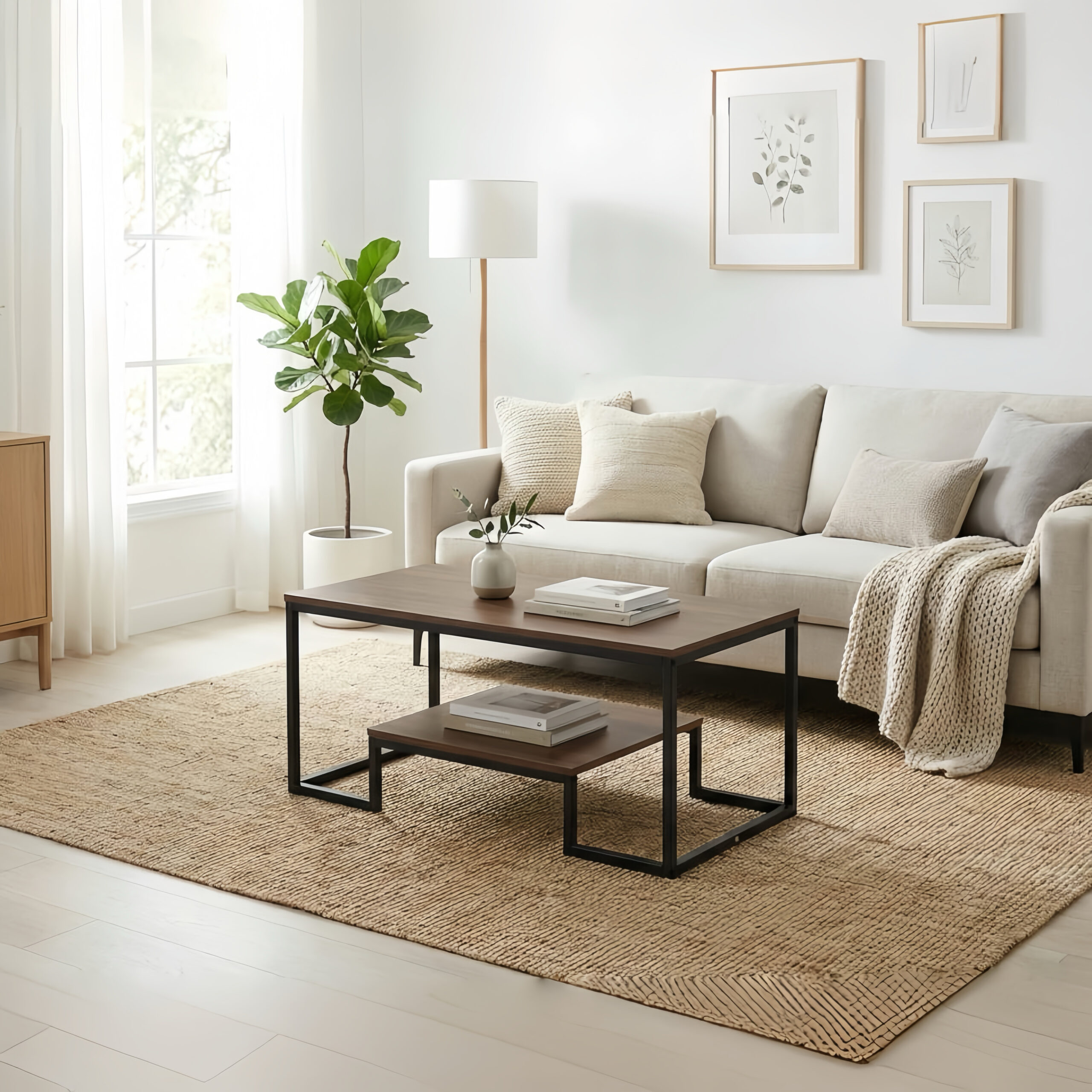 Alivio 2-Tier Modern Industrial Coffee Table with Metal Frame & Glass Top – Dual Storage Shelves, Sturdy Center Table for Living Room, Home & Office - Image 8