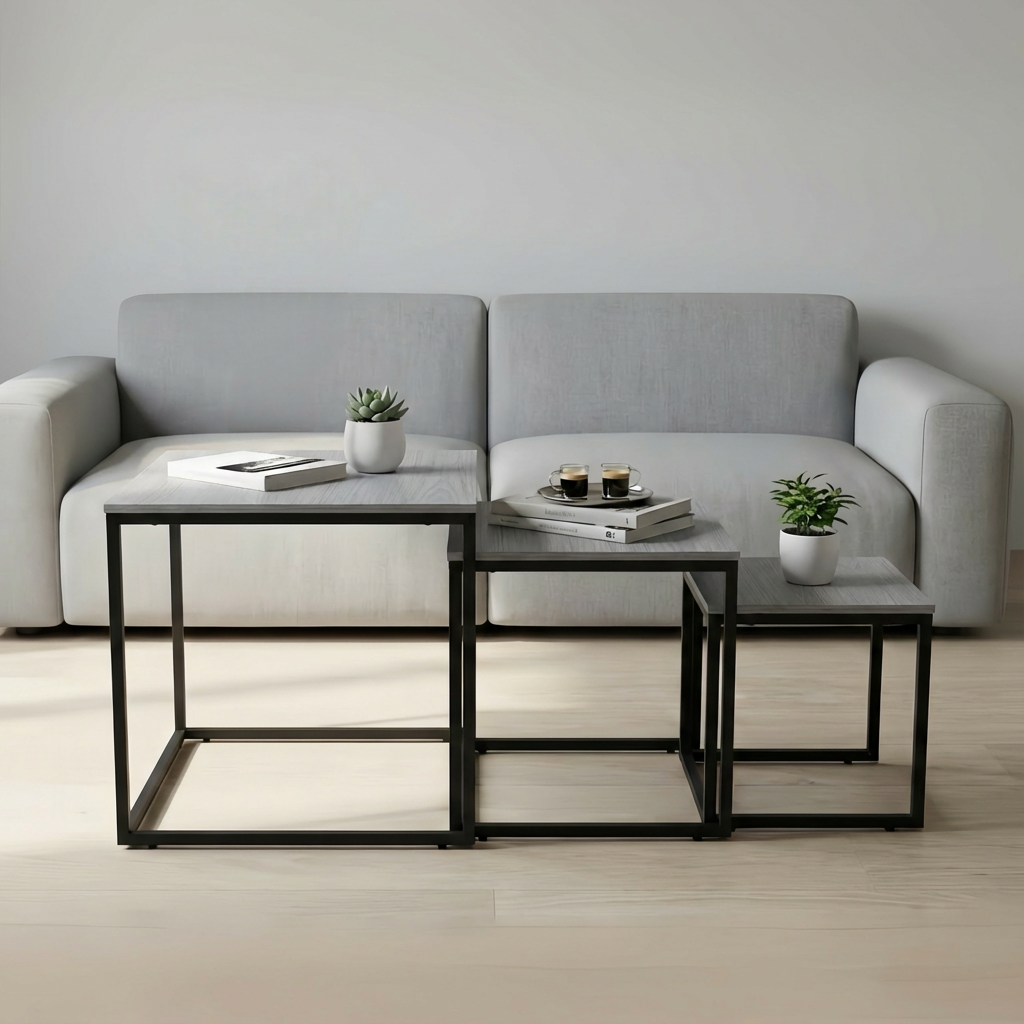 Alivio Industrial Nesting Coffee Tables with Sturdy Metal Base & Wood Finish Tops – Compact Space-Saving Center Table - Image 11