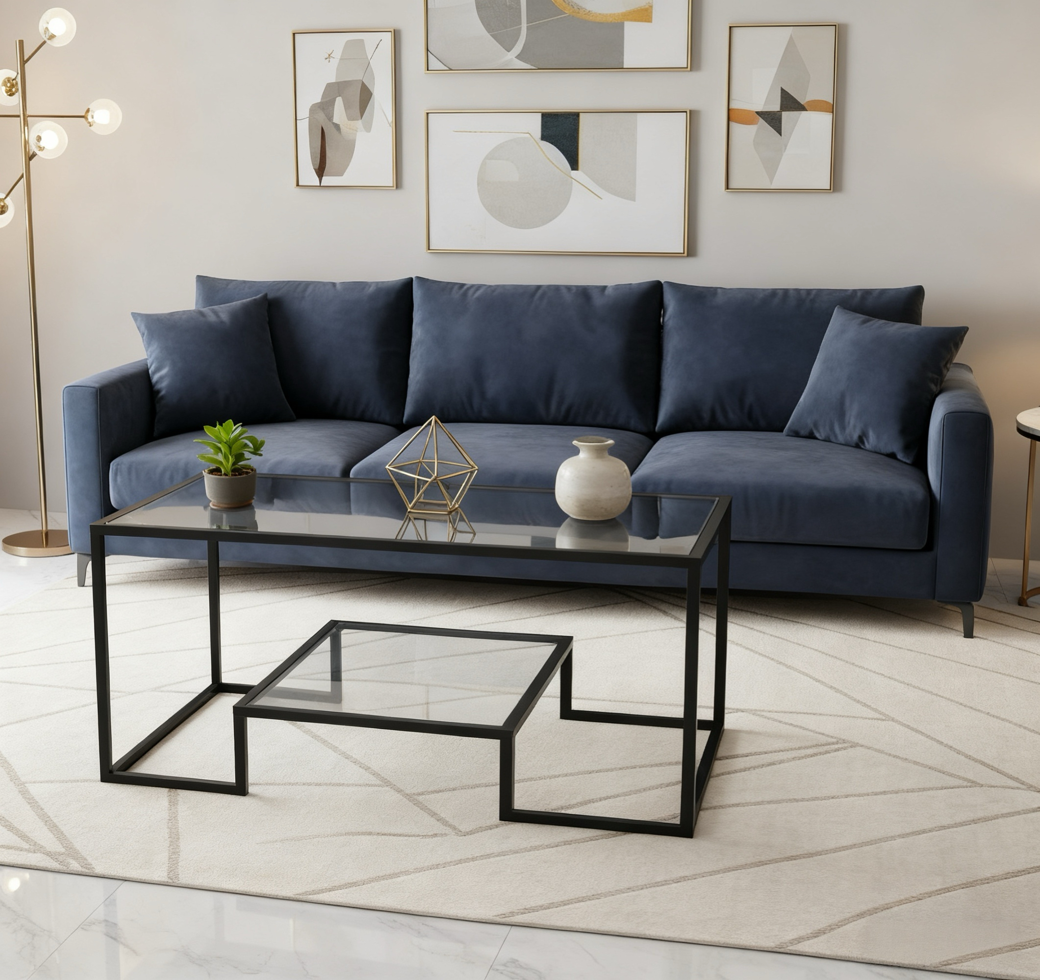 Alivio 2-Tier Modern Industrial Coffee Table with Metal Frame & Glass Top – Dual Storage Shelves, Sturdy Center Table for Living Room, Home & Office - Image 16