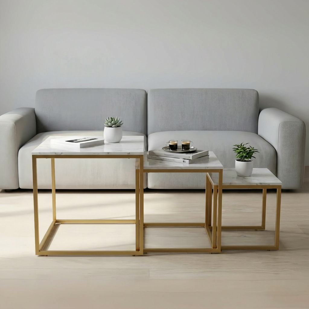 Alivio Industrial Nesting Coffee Tables with Sturdy Metal Base & Wood Finish Tops – Compact Space-Saving Center Table - Image 6