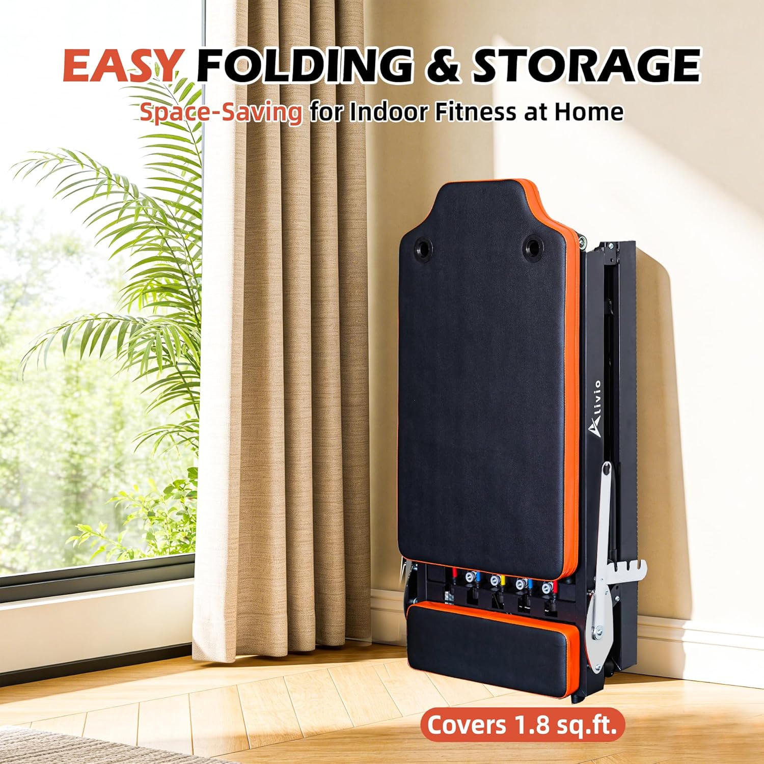 Alivio Professional Pilates Reformer Machine – Home & Studio Fitness Station with Adjustable Resistance Springs, Padded Carriage, and Heavy-Duty Frame (Black/Orange) - Image 10