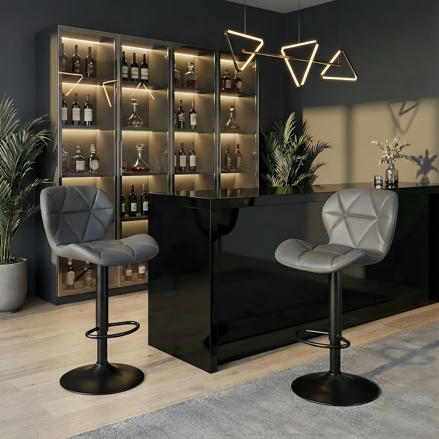 Alivio Adjustable Bar Stool with Backrest, Modern Faux Leather Bar Chairs with 360 Degree Swivel, Hydraulic Height Adjustment, Footrest & Heavy Metal Base (Set of 2) - Image 22