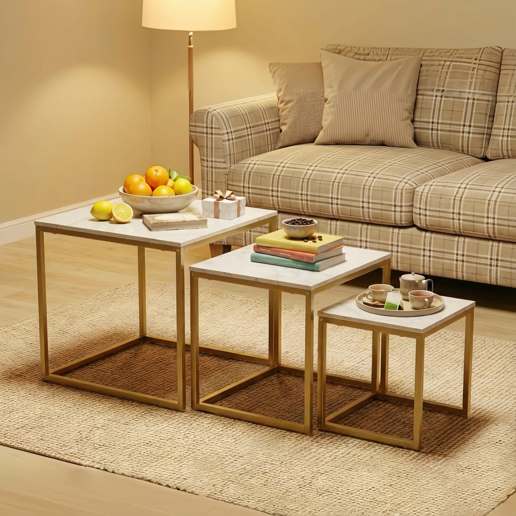 Alivio Industrial Nesting Coffee Tables with Sturdy Metal Base & Wood Finish Tops – Compact Space-Saving Center Table - Image 7