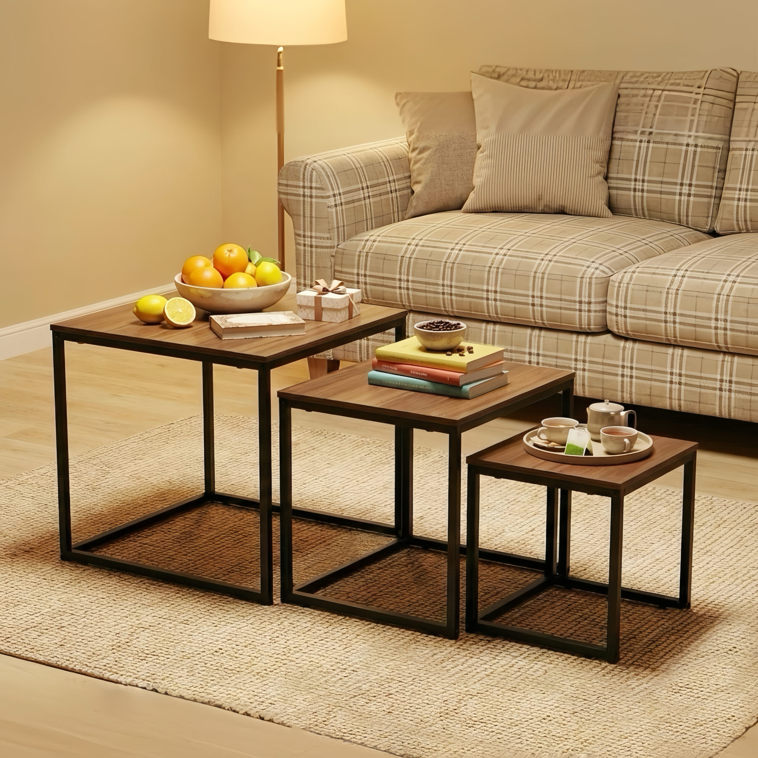 Alivio Industrial Nesting Coffee Tables with Sturdy Metal Base & Wood Finish Tops – Compact Space-Saving Center Table - Image 18