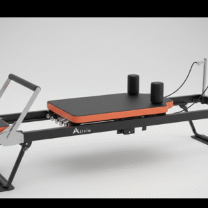 Alivio Professional Pilates Reformer Machine – Home & Studio Fitness Station with Adjustable Resistance Springs, Padded Carriage, and Heavy-Duty Frame (Black/Orange)
