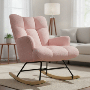 Alivio Comfortable Rocking Chair, Teddy Rocking Arm Chair for Nursery with High Backrest for Living Room Bedroom Balcony