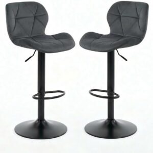 Alivio Adjustable Bar Stool with Backrest, Modern Faux Velvet Bar Chairs with 360 Degree Swivel, Hydraulic Height Adjustment, Footrest & Heavy Metal Base (Set of 2)