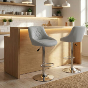 Alivio Set of 2 Modern Chrome Bar Stools, Breakfast Velvet Dining Chairs with Footrest, Bar Counter, Pub, Island, Restaurant, Dining Room Chairs (Black)