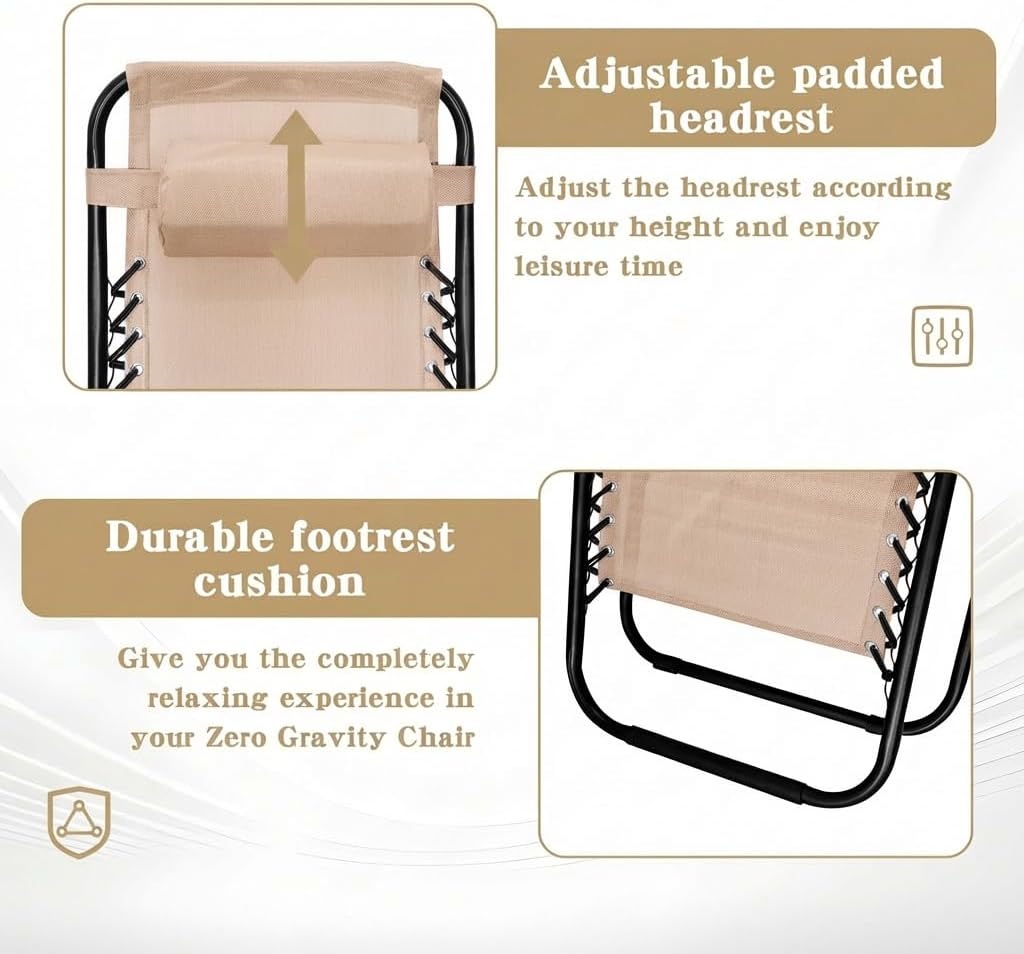 Alivio Zero Gravity Sun Lounger Adjustable Reclining Outdoor Garden Patio Relaxer Chair with Headrest Pillow Cup Holder and Heavy Duty Folding Frame - Image 57