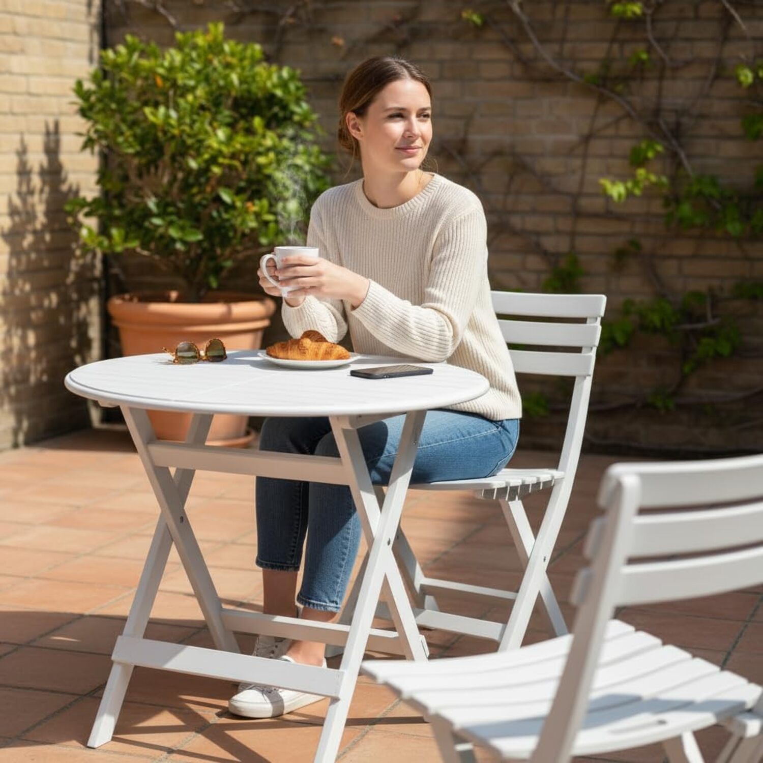 Alivio 3-Piece Folding Bistro Set with Round Table and 2 Chairs – Space-Saving Foldable Patio Furniture for Indoor & Outdoor Use, Balcony, Garden & Cafe Dining - Image 6