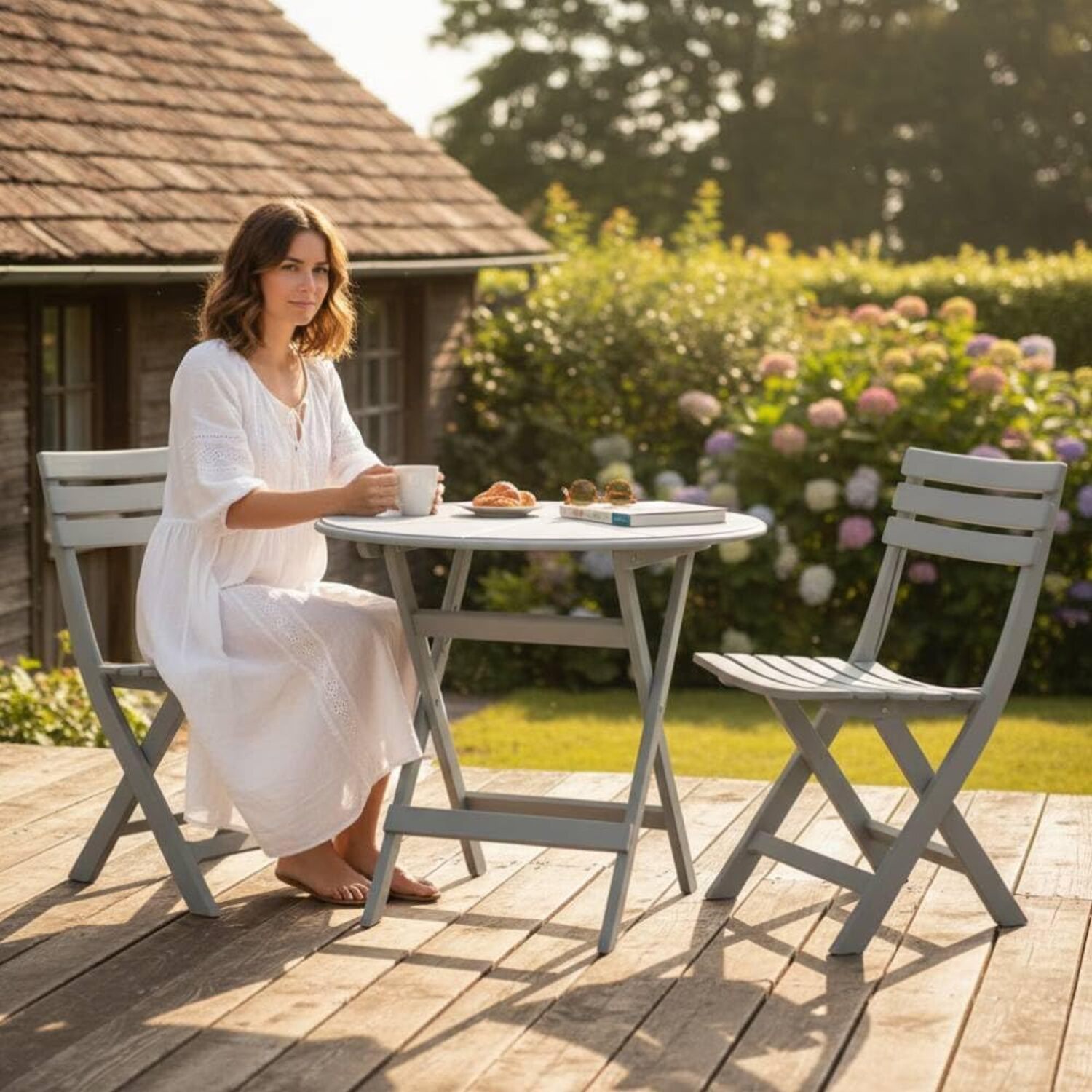 Alivio 3-Piece Folding Bistro Set with Round Table and 2 Chairs – Space-Saving Foldable Patio Furniture for Indoor & Outdoor Use, Balcony, Garden & Cafe Dining - Image 11