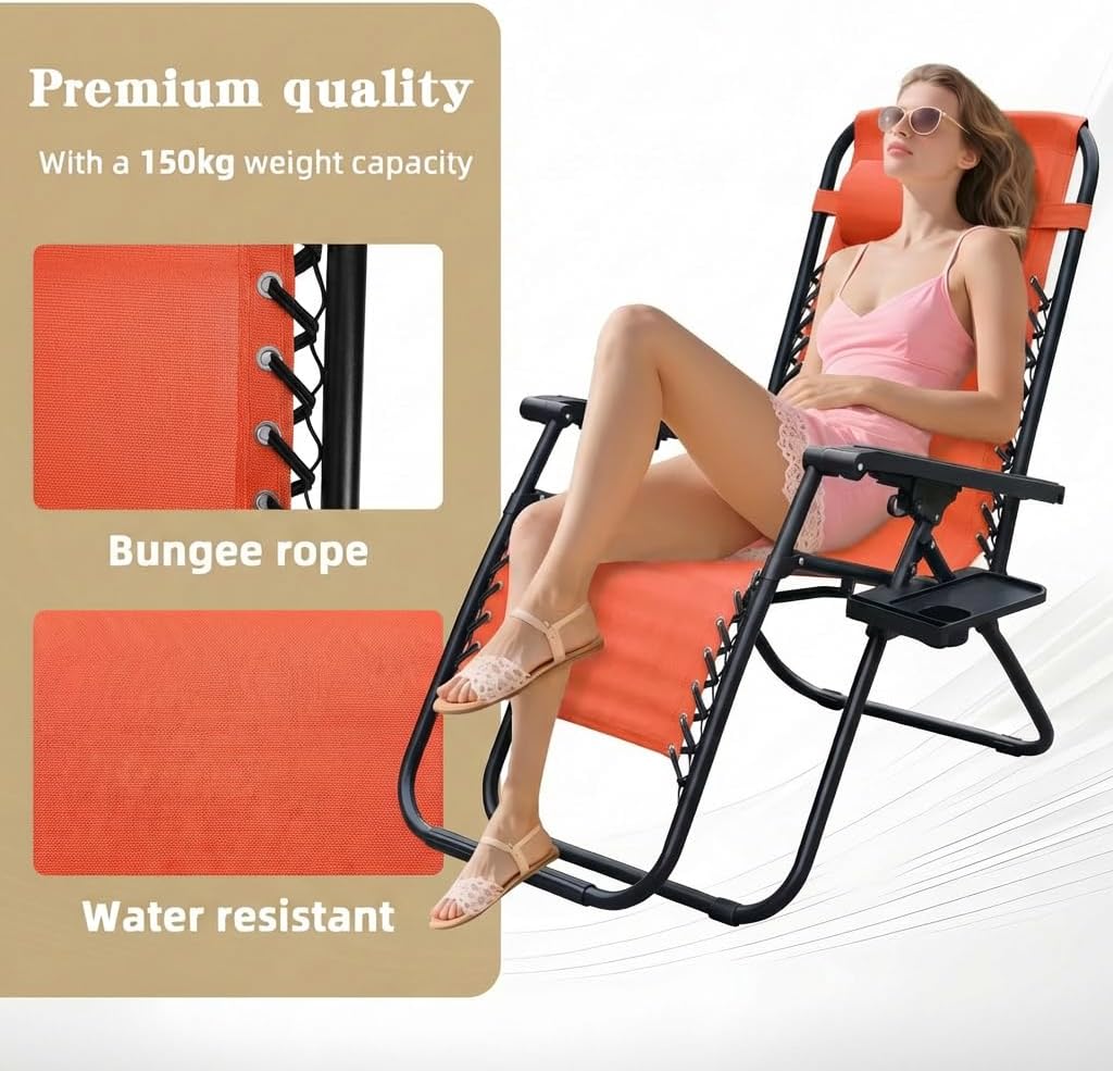 Alivio Zero Gravity Sun Lounger Adjustable Reclining Outdoor Garden Patio Relaxer Chair with Headrest Pillow Cup Holder and Heavy Duty Folding Frame - Image 47