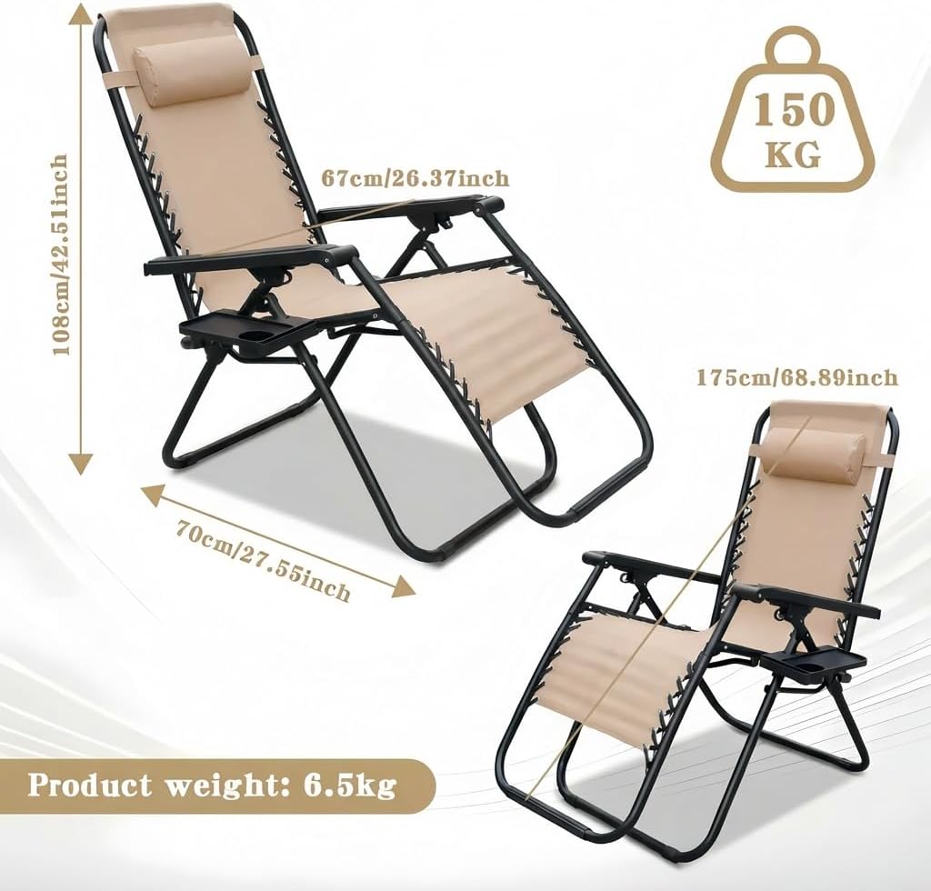 Alivio Zero Gravity Sun Lounger Adjustable Reclining Outdoor Garden Patio Relaxer Chair with Headrest Pillow Cup Holder and Heavy Duty Folding Frame - Image 61
