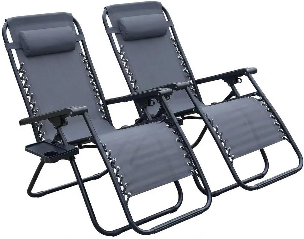 Alivio Zero Gravity Sun Lounger Adjustable Reclining Outdoor Garden Patio Relaxer Chair with Headrest Pillow Cup Holder and Heavy Duty Folding Frame - Image 7