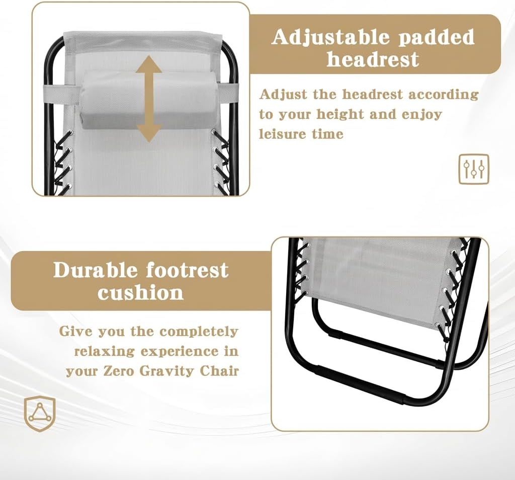 Alivio Zero Gravity Sun Lounger Adjustable Reclining Outdoor Garden Patio Relaxer Chair with Headrest Pillow Cup Holder and Heavy Duty Folding Frame - Image 13