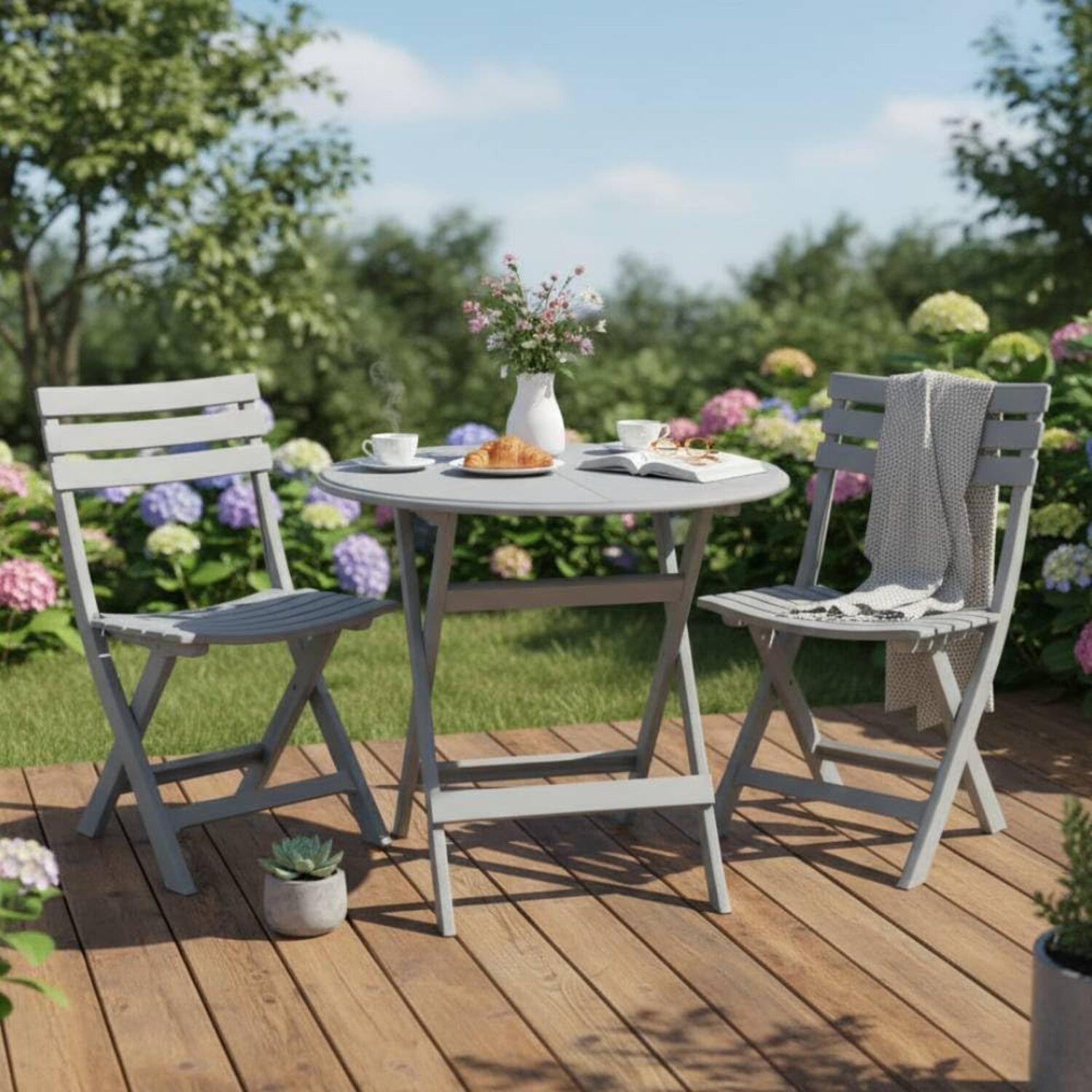 Alivio 3-Piece Folding Bistro Set with Round Table and 2 Chairs – Space-Saving Foldable Patio Furniture for Indoor & Outdoor Use, Balcony, Garden & Cafe Dining - Image 10