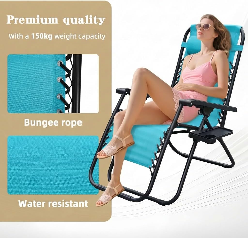 Alivio Zero Gravity Sun Lounger Adjustable Reclining Outdoor Garden Patio Relaxer Chair with Headrest Pillow Cup Holder and Heavy Duty Folding Frame - Image 30