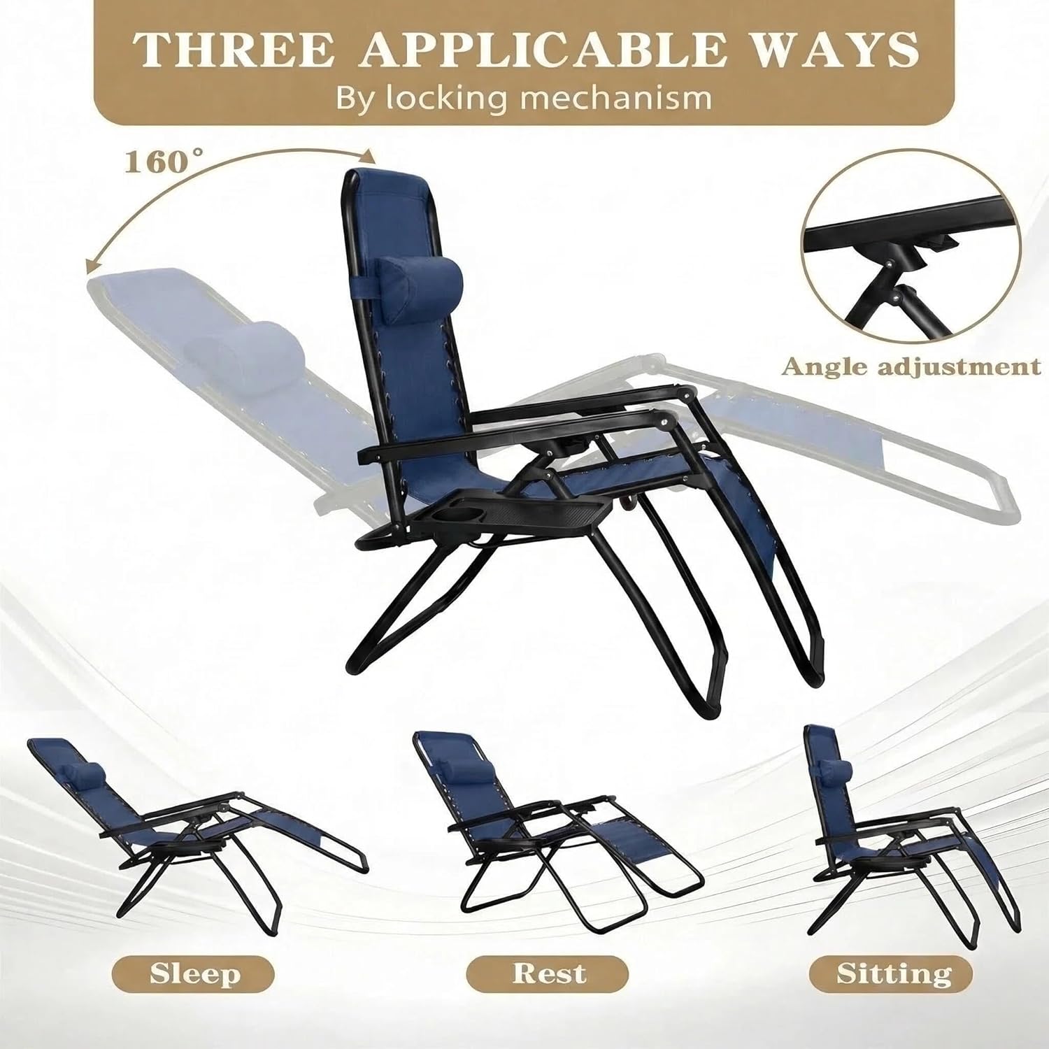 Alivio Zero Gravity Sun Lounger Adjustable Reclining Outdoor Garden Patio Relaxer Chair with Headrest Pillow Cup Holder and Heavy Duty Folding Frame - Image 23