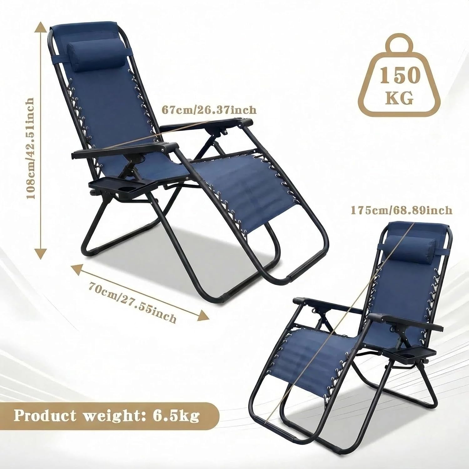 Alivio Zero Gravity Sun Lounger Adjustable Reclining Outdoor Garden Patio Relaxer Chair with Headrest Pillow Cup Holder and Heavy Duty Folding Frame - Image 26