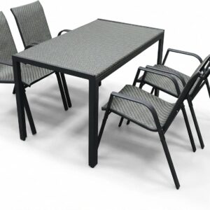 Alivio Outdoor Patio Dining Table Set with 4 Chairs – Modern Metal Garden Furniture for Balcony, Backyard & Terrace