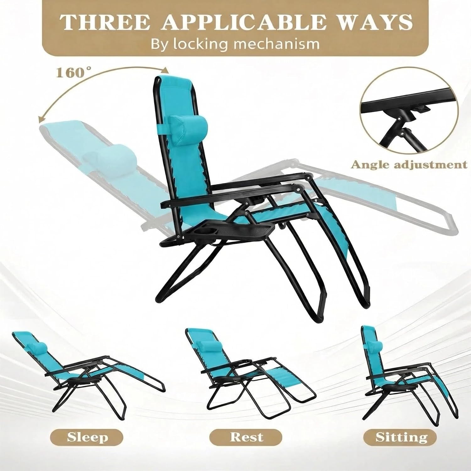 Alivio Zero Gravity Sun Lounger Adjustable Reclining Outdoor Garden Patio Relaxer Chair with Headrest Pillow Cup Holder and Heavy Duty Folding Frame - Image 31