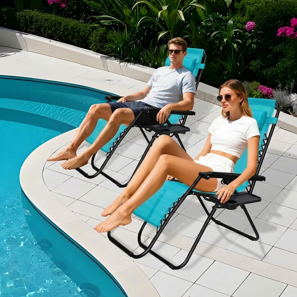 Alivio Zero Gravity Sun Lounger Adjustable Reclining Outdoor Garden Patio Relaxer Chair with Headrest Pillow Cup Holder and Heavy Duty Folding Frame - Image 35