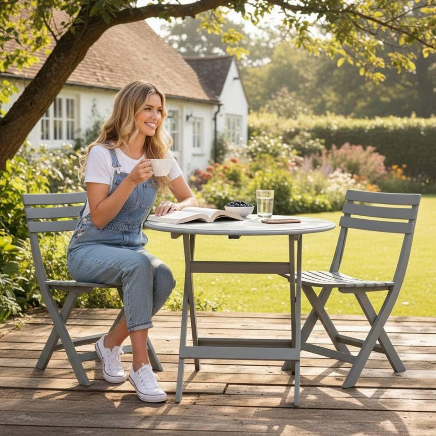 Alivio 3-Piece Folding Bistro Set with Round Table and 2 Chairs – Space-Saving Foldable Patio Furniture for Indoor & Outdoor Use, Balcony, Garden & Cafe Dining - Image 12