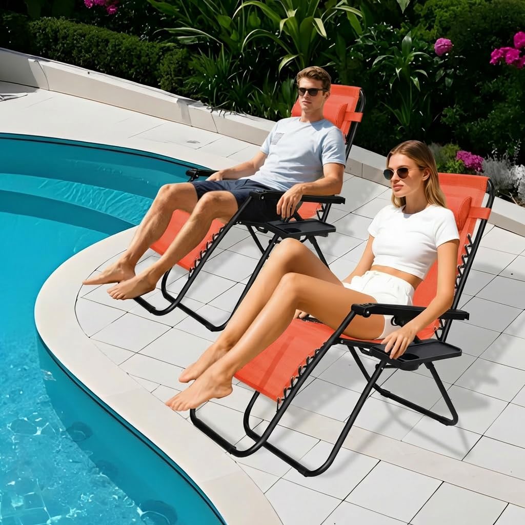 Alivio Zero Gravity Sun Lounger Adjustable Reclining Outdoor Garden Patio Relaxer Chair with Headrest Pillow Cup Holder and Heavy Duty Folding Frame - Image 46