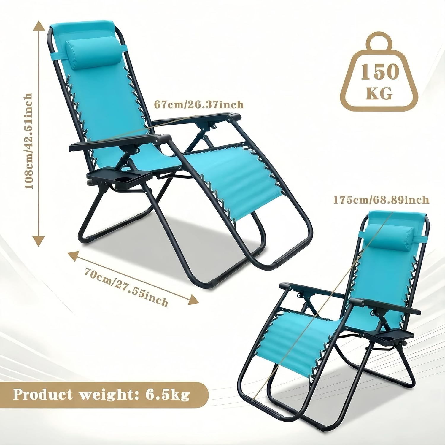 Alivio Zero Gravity Sun Lounger Adjustable Reclining Outdoor Garden Patio Relaxer Chair with Headrest Pillow Cup Holder and Heavy Duty Folding Frame - Image 34
