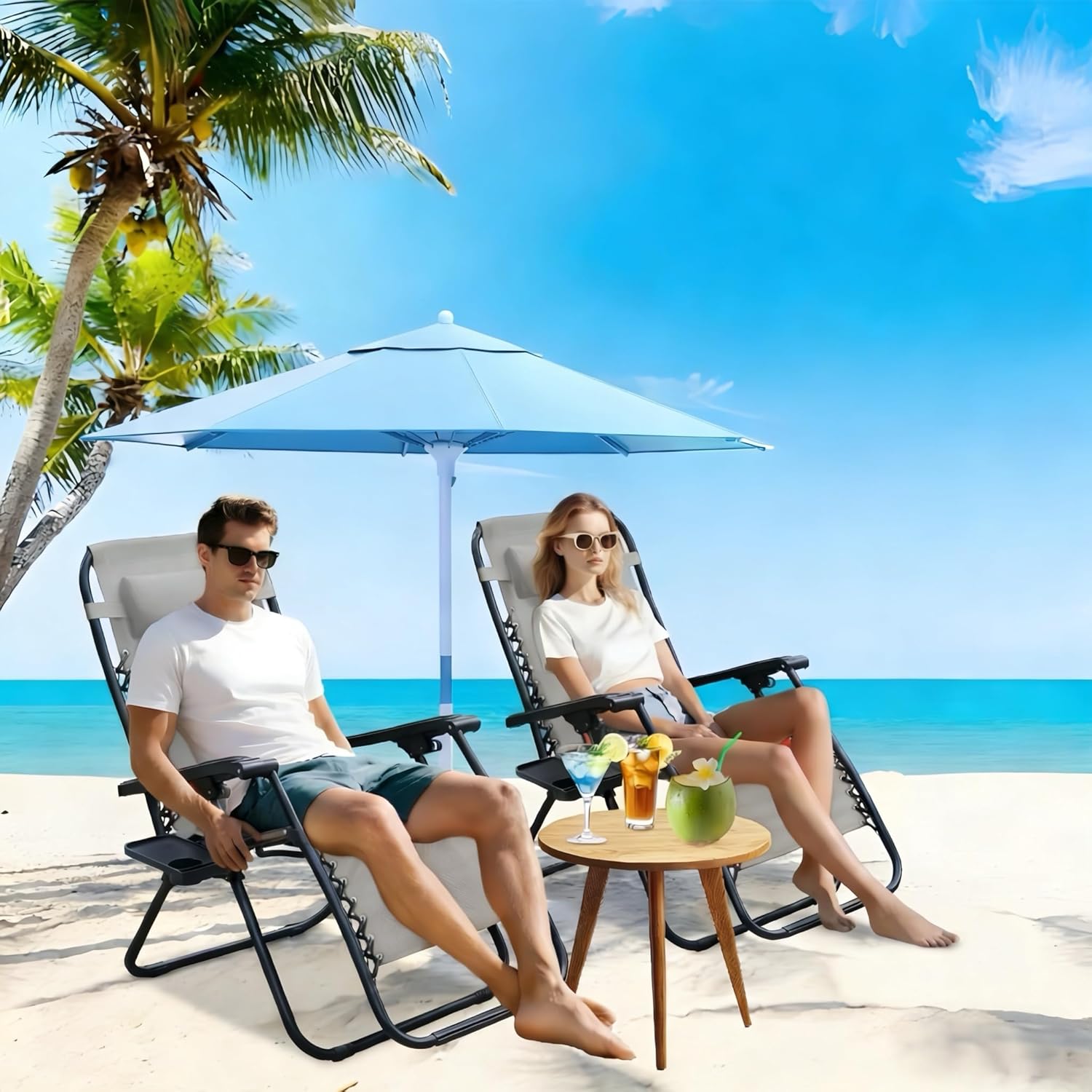 Alivio Zero Gravity Sun Lounger Adjustable Reclining Outdoor Garden Patio Relaxer Chair with Headrest Pillow Cup Holder and Heavy Duty Folding Frame - Image 18