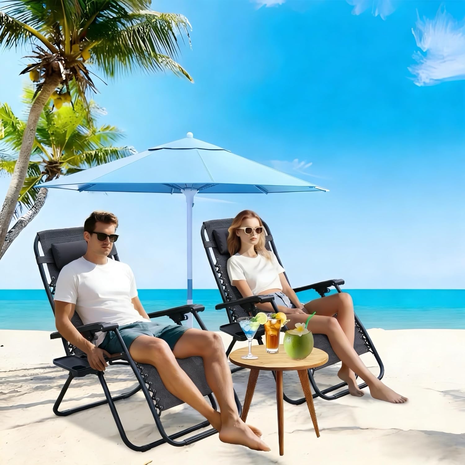 Alivio Zero Gravity Sun Lounger Adjustable Reclining Outdoor Garden Patio Relaxer Chair with Headrest Pillow Cup Holder and Heavy Duty Folding Frame - Image 9