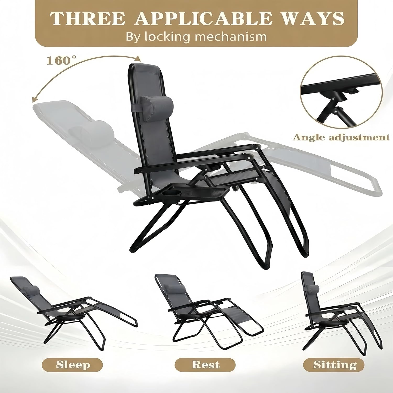 Alivio Zero Gravity Sun Lounger Adjustable Reclining Outdoor Garden Patio Relaxer Chair with Headrest Pillow Cup Holder and Heavy Duty Folding Frame - Image 5