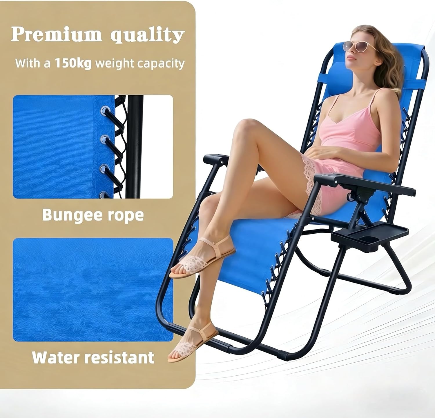 Alivio Zero Gravity Sun Lounger Adjustable Reclining Outdoor Garden Patio Relaxer Chair with Headrest Pillow Cup Holder and Heavy Duty Folding Frame - Image 38