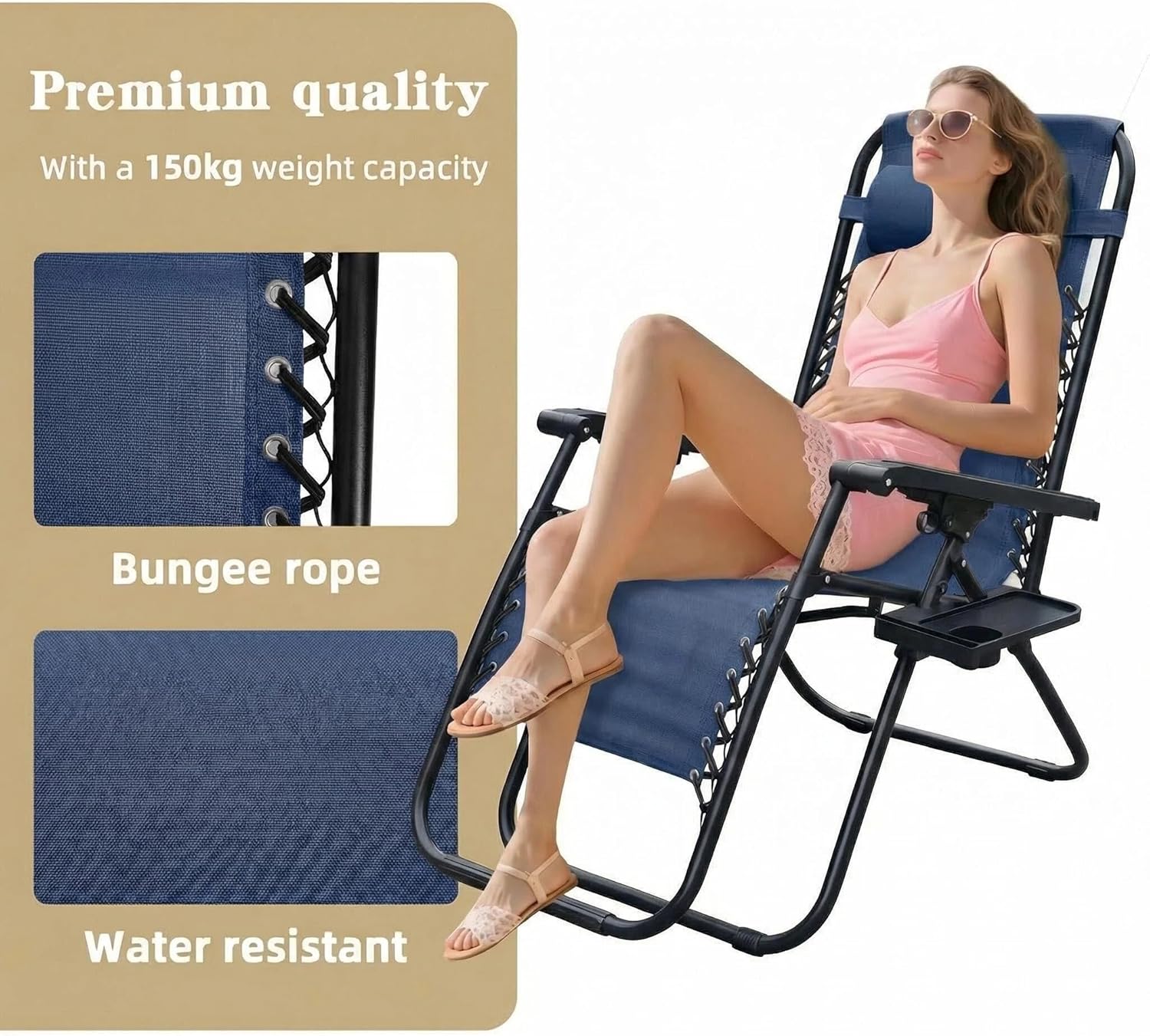 Alivio Zero Gravity Sun Lounger Adjustable Reclining Outdoor Garden Patio Relaxer Chair with Headrest Pillow Cup Holder and Heavy Duty Folding Frame - Image 21