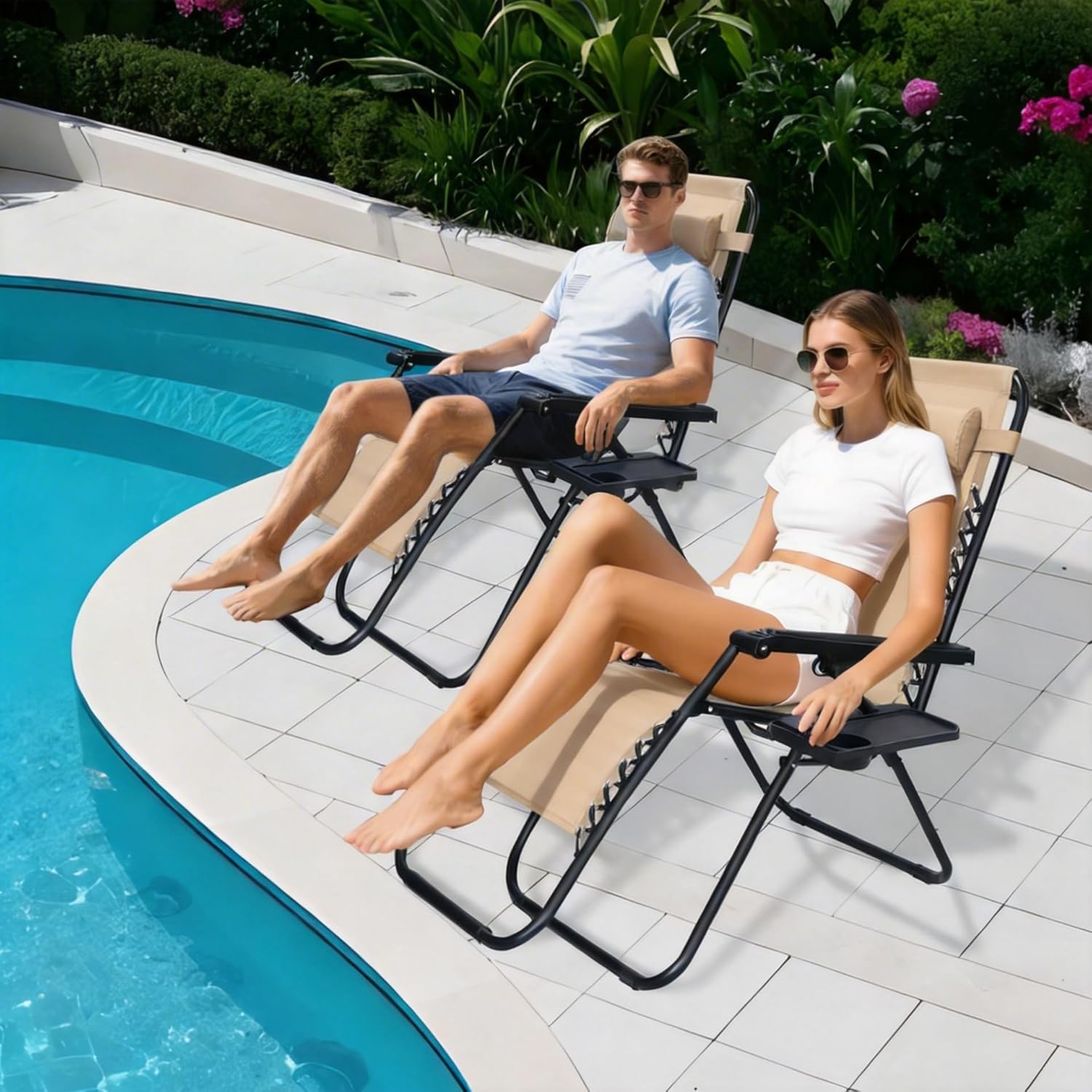Alivio Zero Gravity Sun Lounger Adjustable Reclining Outdoor Garden Patio Relaxer Chair with Headrest Pillow Cup Holder and Heavy Duty Folding Frame - Image 55