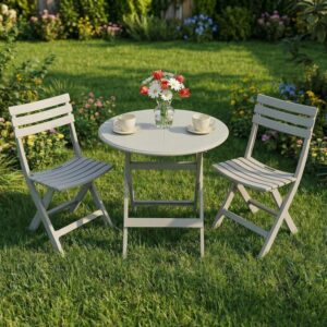 Alivio 3-Piece Folding Bistro Set with Round Table and 2 Chairs – Space-Saving Foldable Patio Furniture for Indoor & Outdoor Use, Balcony, Garden & Cafe Dining